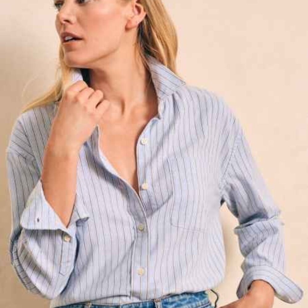 Faherty Stretch Oxford Relaxed Shirt - Cantra Stripe - Cantra Stripe / XS